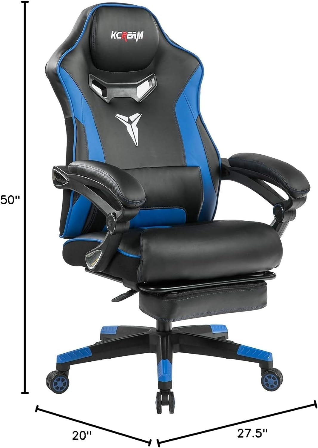 Gaming Chair Computer Desk Chair with Footrest Racing Style Ergonomic Game Chair with Build-In Lumbar Support and Adjustable Recliner High Back Leather E-Sports Chair for Adult (8521-Blue)
