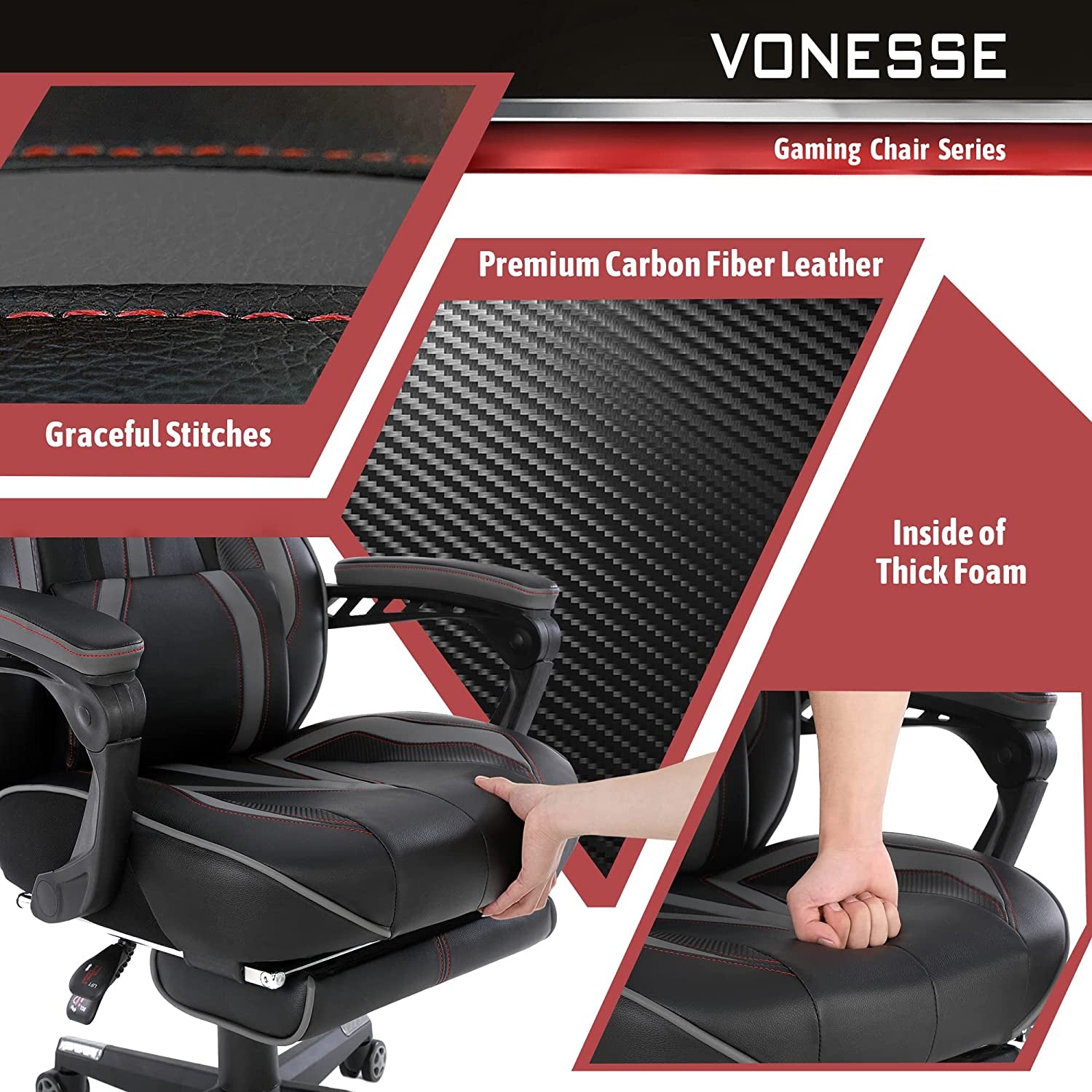 Gaming Chair with Footrest, Reclining Computer Gaming Chair with Massage, Gamer Chair Big and Tall, Ergonomic Gaming Chair, Racing Chair with Lumbar Pillow(Gray)