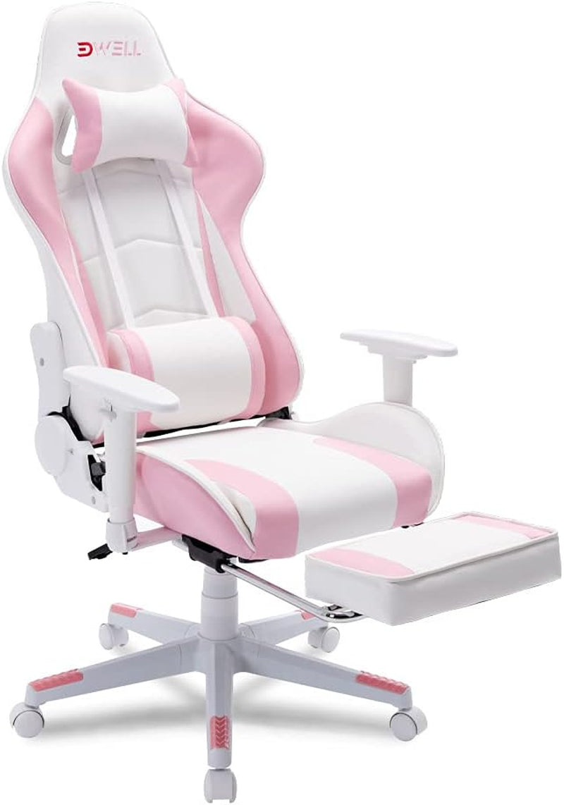 Pink Gaming Chair, Computer Chair,Gamer Chair,Gaming Chair with Footrest,Gaming Chair for Adults,High Back Office Chair with Headrest and Massage Lumbar Support