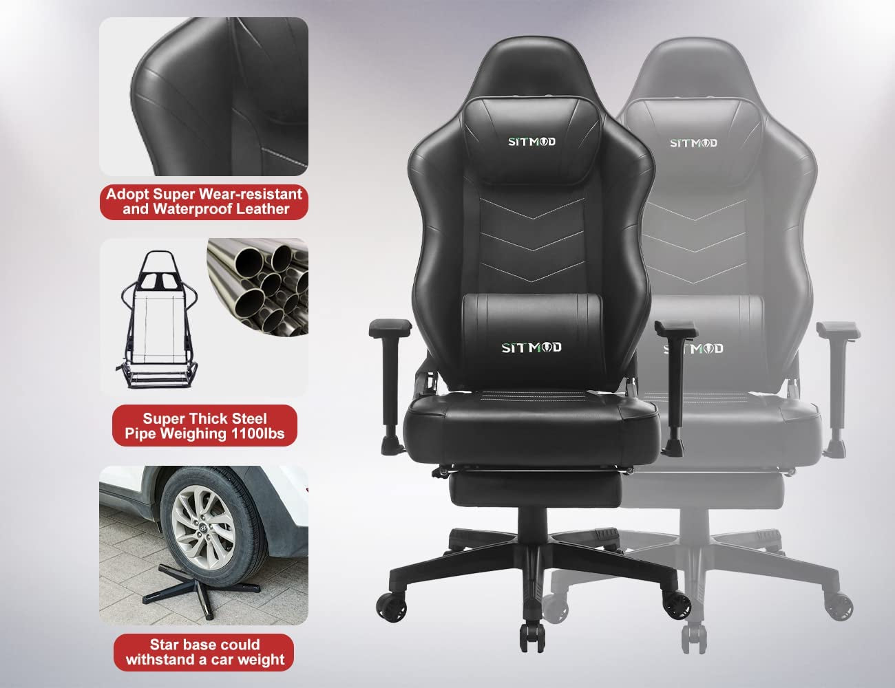 Gaming Chairs for Adults Computer Chair with Footrest Racing Lumbar Support Gamer Chair Comfy Massage PC Leather Ergonomic Chair High Back Reclining Adjustable Swivel Video Game Chairs