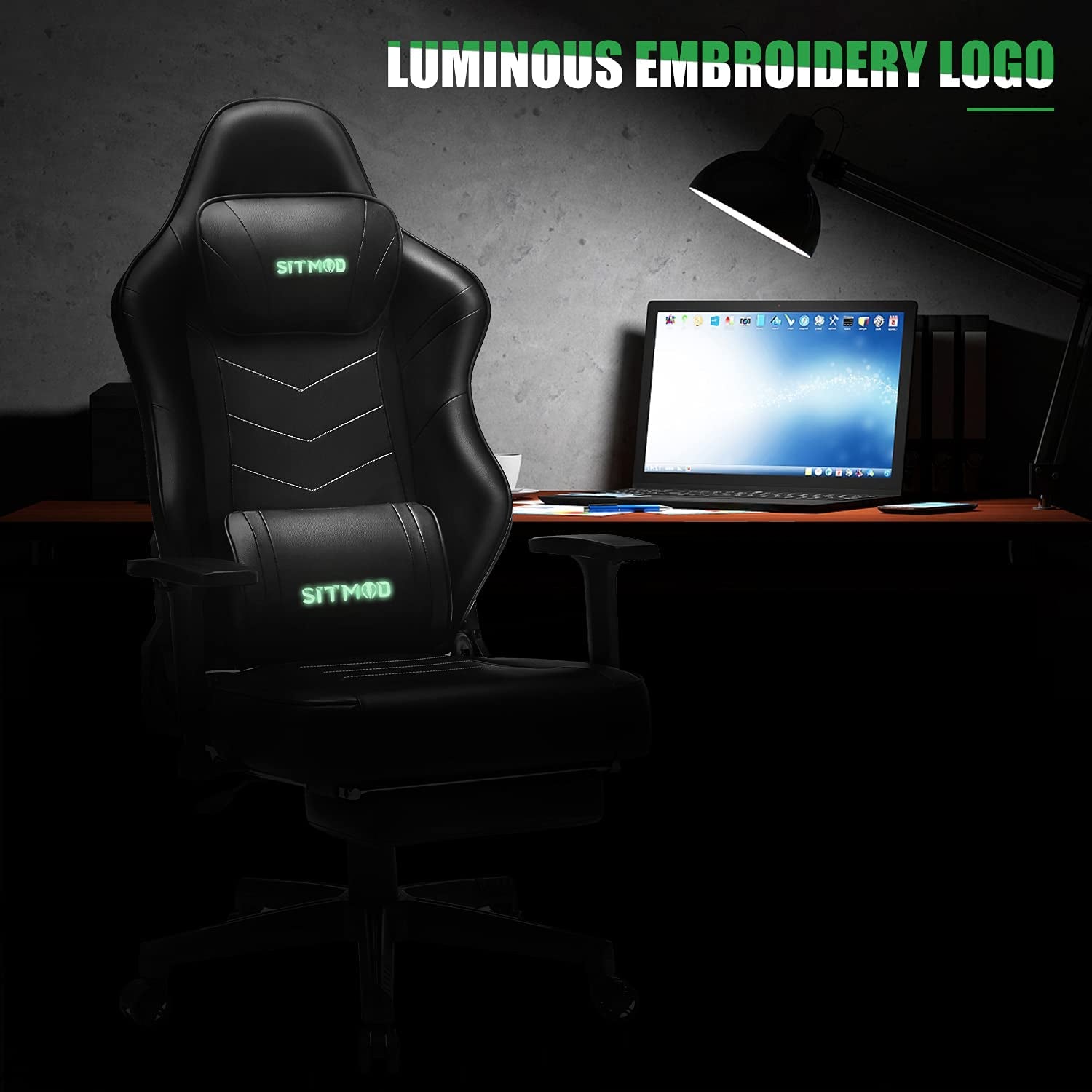 Gaming Chairs for Adults Computer Chair with Footrest Racing Lumbar Support Gamer Chair Comfy Massage PC Leather Ergonomic Chair High Back Reclining Adjustable Swivel Video Game Chairs