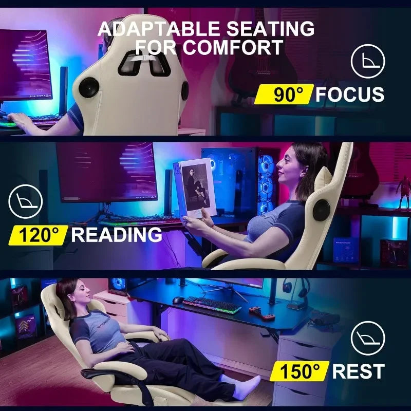 GTPR Gaming Chair, Computer Chair with Footrest and Bluetooth Speakers, High Back Ergonomic Gaming Chair, Reclining Gaming Chair