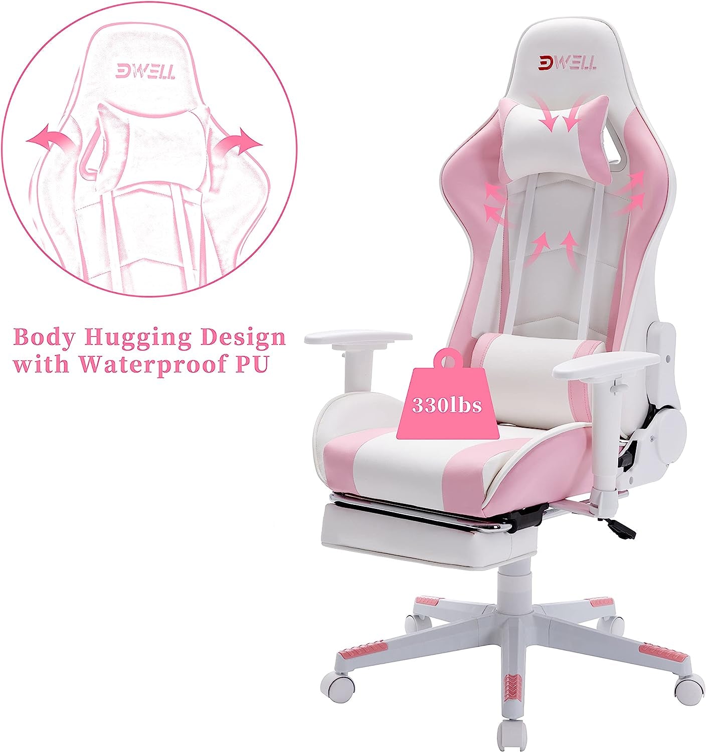 Pink Gaming Chair, Computer Chair,Gamer Chair,Gaming Chair with Footrest,Gaming Chair for Adults,High Back Office Chair with Headrest and Massage Lumbar Support